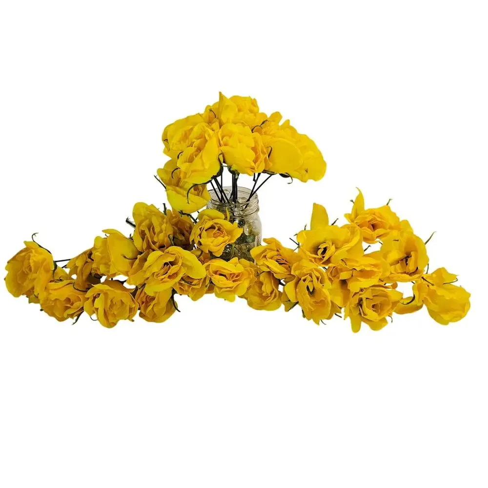 Yellow Artificial Silk Rose Buds Wired Stems Wedding Craft 2.5